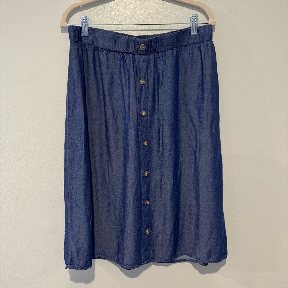 Chambray button front midi skirt